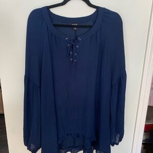 a.n.a Navy Lace-Up Peasant Blouse